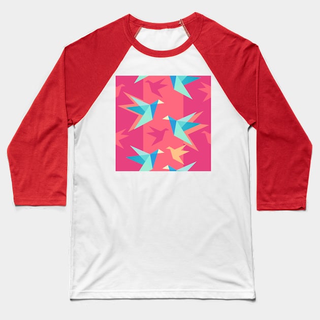 Pink Paper Cranes Big Pattern Baseball T-Shirt by XOOXOO